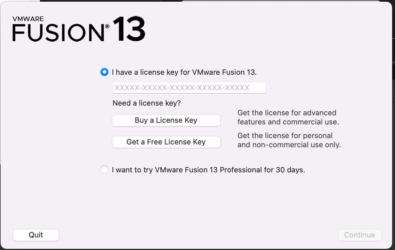 6. VMware Fusion pro 시리얼 넘버 입력